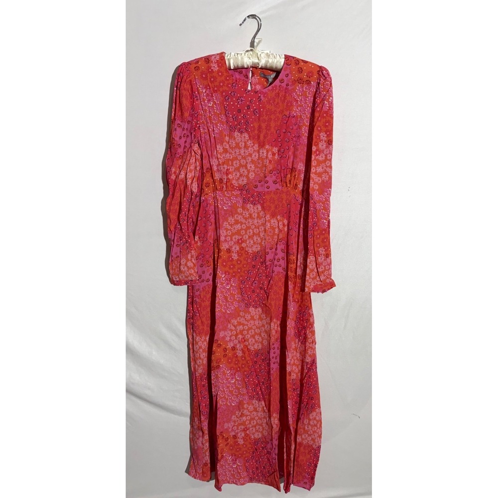 Oliver Bonas Bright Beauty Floral Print- Pink Long Sleeve Midi Dress - Size 6